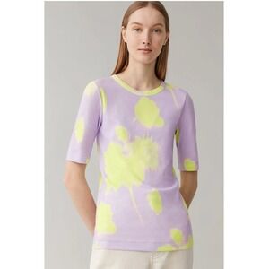 COS Printed Slim Fit Cotton T-Shirt Purple Lime Green Floral Short Sleeve L